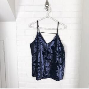 NWT Ro & De Navy Sequin Velvet Top Size M
